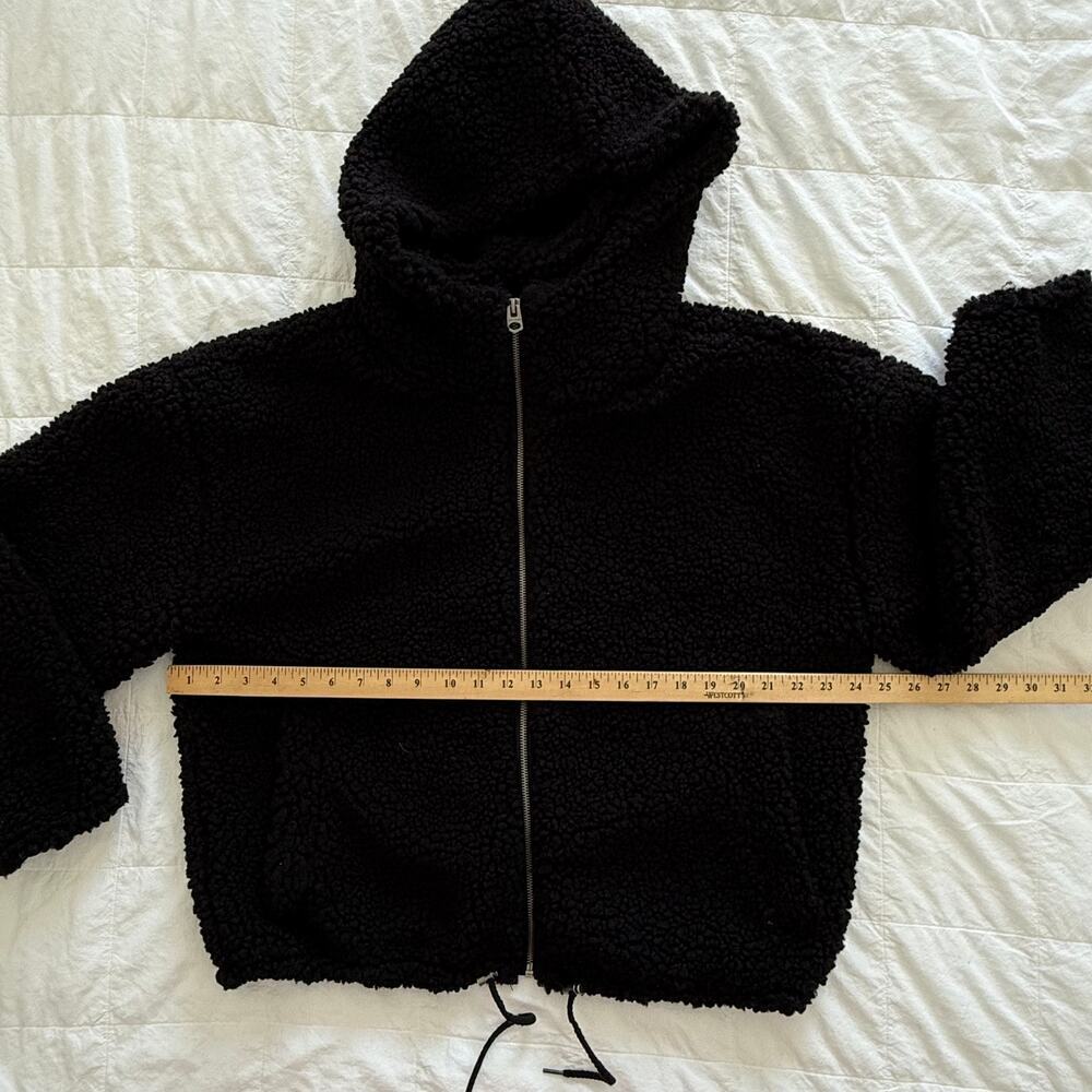 Lucky Brand Black Teddy Sherpa Hooded Jacket Women’s L Oversized Full Zip Cozy - Picture 13 of 16